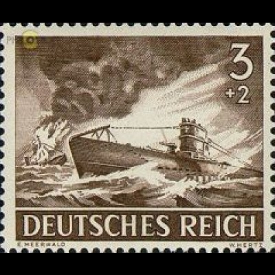 D,Dt.Reich Mi.Nr. 831 Heldengedenktag, U-Boot (3+2)