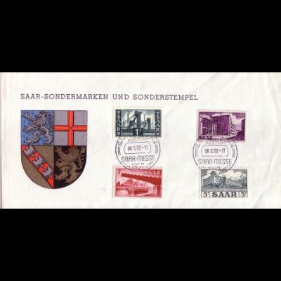 D, Saar, Mi.Nr. 319-21, 323 auf Umschlag "Saar Sondermarken" mit Sonderstempel