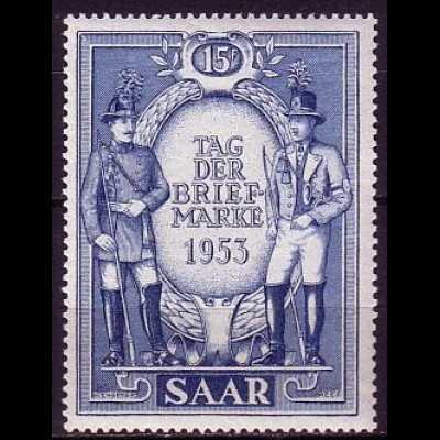 D, Saar, Mi.Nr. 342 Tag der Briefmarke 1953 (15 Fr)