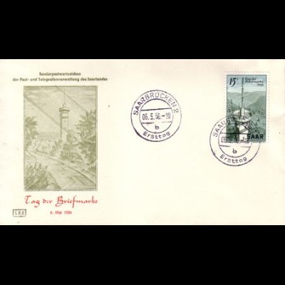 D, Saar, Mi.Nr. 369 Tag der Briefmarke 1956 (15 Fr)