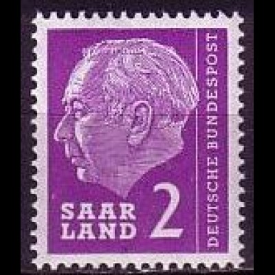 D, Saar, Mi.Nr. 381 Heuss (I) ohne Währungsbezeichnung (2 )