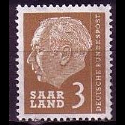 D, Saar, Mi.Nr. 382 Heuss (I) ohne Währungsbezeichnung (3 )
