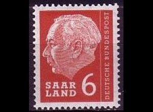 D, Saar, Mi.Nr. 385 Heuss (I) ohne Währungsbezeichnung (6 )