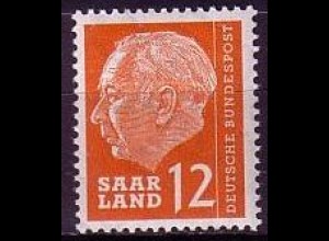 D, Saar, Mi.Nr. 387 Heuss (I) ohne Währungsbezeichnung (12 )