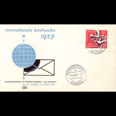 D, Saar, Mi.Nr. 408 Int. Briefwoche 1957 (15 Fr)