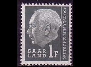 D, Saar, Mi.Nr. 409 Heuss (II) mit Währungsbezeichnung (1 Fr)