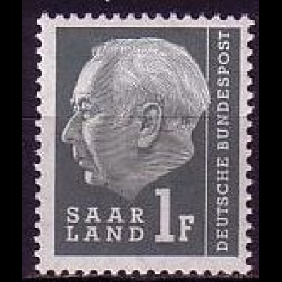 D, Saar, Mi.Nr. 409 Heuss (II) mit Währungsbezeichnung (1 Fr)