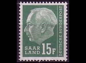 D, Saar, Mi.Nr. 415 Heuss (II) mit Währungsbezeichnung (15 Fr)