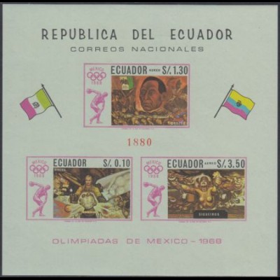 Ecuador Mi.Nr. Block 36 Olympia 68 Mexiko, Malerei 
