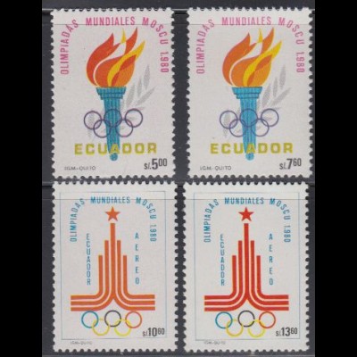 Ecuador Mi.Nr. 1864-67 Olymp. Sommerspiele Moskau, Fackel + Emblem (4 Werte)