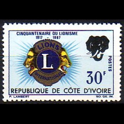 Elfenbeinküste Mi.Nr. 317 50J. Lions International, Elefantenkopf + Emblem (30)