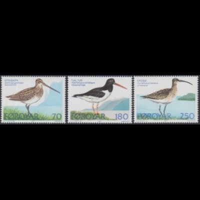 Färöer Mi.Nr. 28-30 Vögel, Bekassine, Austernfischer, Regenbrachvogel (3 Werte)