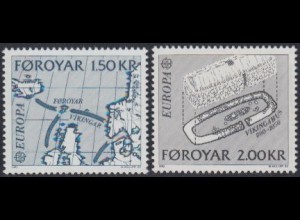 Färöer Mi.Nr. 70-71 Europa 82, Historische Ereignisse, Wikingerzüge, -haus (2W.)
