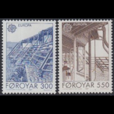 Färöer Mi.Nr. 149-50 Europa 87, Moderne Architektur, Haus des Nordens (2 Werte)
