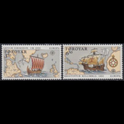 Färöer Mi.Nr. 231-32 Europa 92, 500.J.tag Entdeckung Amerikas (2 Werte)