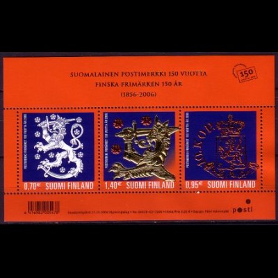 Finnland Mi.Nr. Block 41 Fest der Briefmarke, 150 Jahre finn. Briefmarken