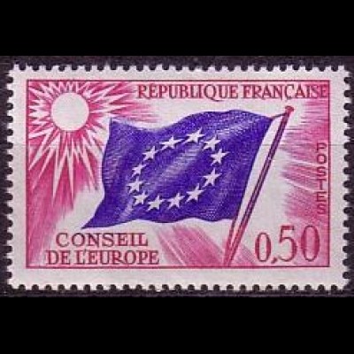 F,Europarat Dienst Mi.Nr. 9 Europafahne, Sonne (0,50 Sterne weiß)