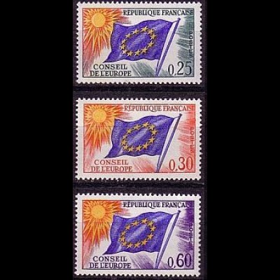 F,Europarat Dienst Mi.Nr. 10-12 Europafahne, Sonne (3 Werte, Sterne gelb)