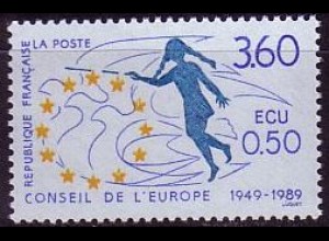 F,Europarat Dienst Mi.Nr. 46 40 J. Europarat, Tauben, Mädchen, Europafahne (3,60/0,50)