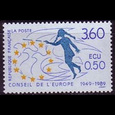 F,Europarat Dienst Mi.Nr. 46 40 J. Europarat, Tauben, Mädchen, Europafahne (3,60/0,50)