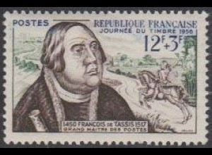 Frankreich MiNr. 1082 Tag der Briefmarke, Franz von Taxis, Postreiter von Dürer (12+3)
