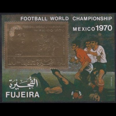 Fujeira Mi.Nr. Block 37 Fußball-WM 1970, Pelé goldfarben, aufgedr.Zähnung