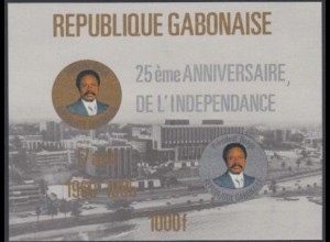 Gabun Mi.Nr. Block 53 25J. Unabhängigkeit, Stadtbild, Präsident Bongo 
