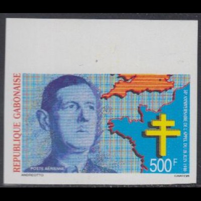 Gabun Mi.Nr. 1064U General de Gaulle, Lothringer Kreuz (500)