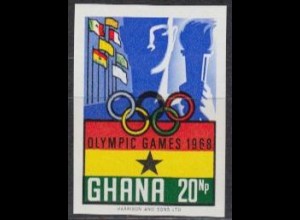 Ghana Mi.Nr. 353B Olympia 1968 Mexiko, Flaggen, Fackel, olymp. Ringe (20)