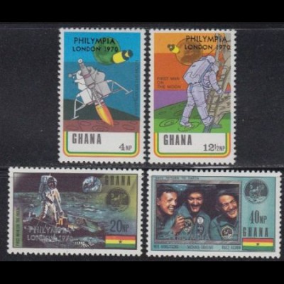 Ghana Mi.Nr. 405-08A J.tag 1. bemannte Mondlandung, Aufdr. PHILYMPIA ’70 (4 W.)