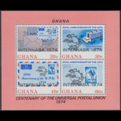 Ghana Mi.Nr. Block 56A 100Jahre UPU, Aufdr. INTERNABA 1974 
