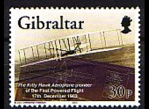 Gibraltar Mi.Nr. 1036A 100 J. Motorflug, Wright Flyer I, gez. 13:13 1/4 (30)