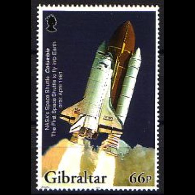 Gibraltar Mi.Nr. 1041C 100 J. Motorflug, Spaceshuttle, gez. 12 1/2 (66)