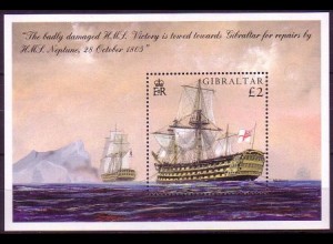 Gibraltar Mi.Nr. Block 65 Seeschlacht von Trafalgar, Schiffe Victory + Neptune