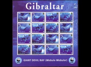 Gibraltar Mi.Nr. Klbg.1150-53 Weltw. Naturschutz, Teufelsrochen (mit 4x1150-53)