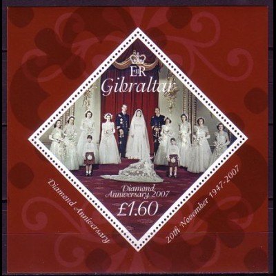 Gibraltar Mi.Nr. Block 76 60. Hochzeitstag Königin Elisabeth II+ Prinz Philip