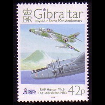 Gibraltar Mi.Nr. 1263 90 Jahre RAF, Hunter Mk.6, Shackleton MR2 (42)
