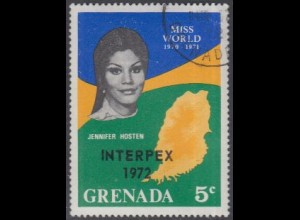 Grenada Mi.Nr. 447 Aufdr.INTERPEX 1972 a.Miss World J.Hosten,Karte Grenadas (5)