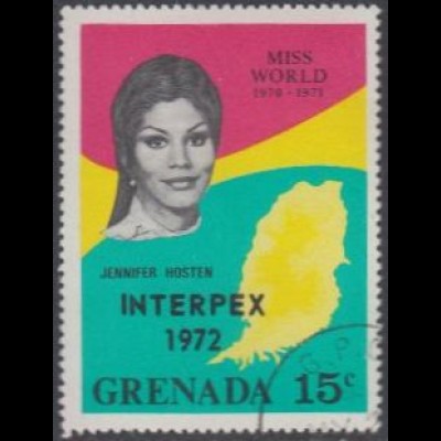 Grenada Mi.Nr. 449 Aufdr.INTERPEX 1972 a.Miss World J.Hosten,Karte Grenadas (15)