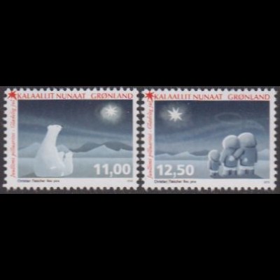 Grönland MiNr. 709-10 Weihnachten, Weihnachtsstern, Eisbär, Familie (2 Werte)
