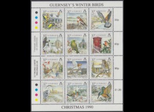 Guernsey Mi.Nr. Zd.bogen 501-12 Weihnachten, auf Guernsey überwinternde Vögel