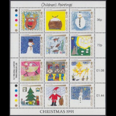 Guernsey Mi.Nr. Zd.bogen 537-48 Weihnachten, Kinderzeichnungen