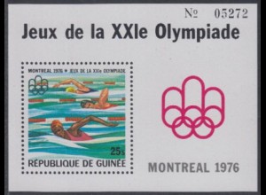 Guinea Mi.Nr. Block 44A Olympia 1976 Montreal, Schwimmen 