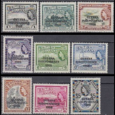Guyana Mi.Nr. 273-81 Freim. mit Aufdruck GUYANA / INDEPENDENCE / 1966 (9 Werte)