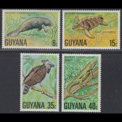 Guyana Mi.Nr. 530-33 Naturschutz, u.a. Manati, Schildkröte, Leguan (4 Werte)