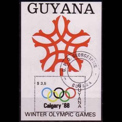 Guyana Mi.Nr. Block 24 Olympische Spiele Calgary, Olympische Ringe