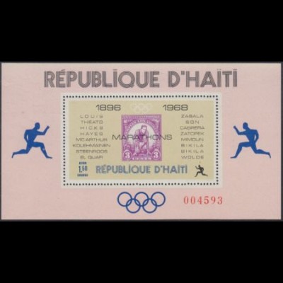 Haiti Mi.Nr. Block 35 Marathonsieger versch.Olympiaden, Markenabb.USA MiNr.349