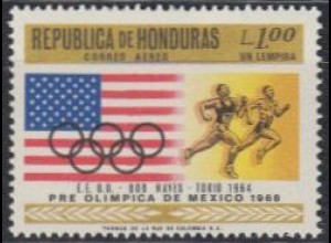 Honduras Mi.Nr. 701 Olympia 1968 Mexiko, USA-Flagge, Sprint (1,00)