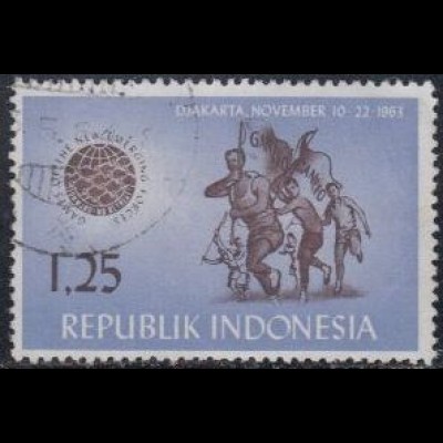 Indonesien Mi.Nr. 413 GANEFO-Sportspiele, Sportler mit Flaggen (1,25)