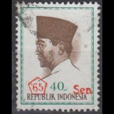 Indonesien Mi.Nr. 509 Freim. Präs.Sukarno, mit rotem Aufdr. '65 und Sen (40)